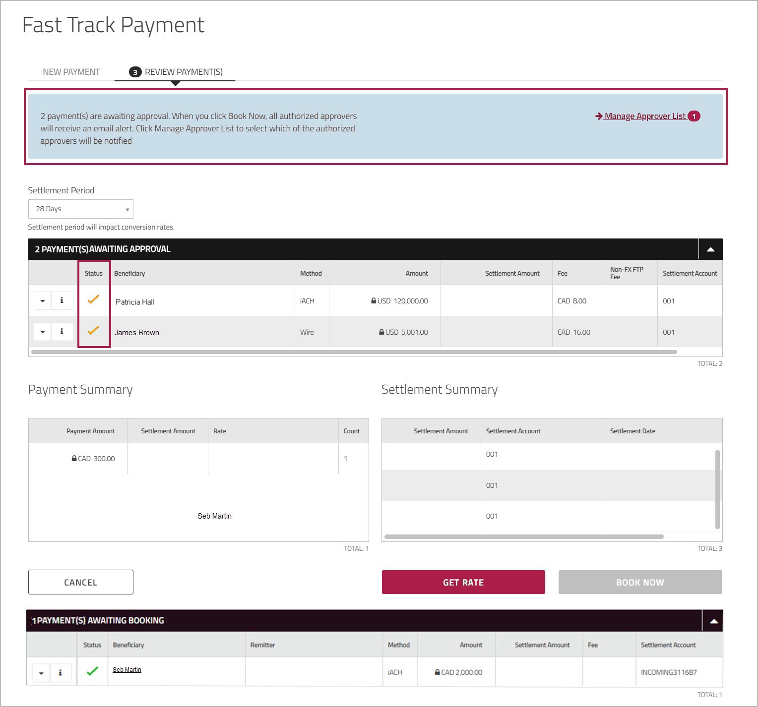 Fast Track Payments awaiting approval